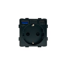 Z-Switch Dugalj 230V 16A (2P+F) + USB A+C Fekete