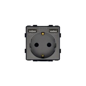 Z-Switch Dugalj 230V 16A (2P+F) + USB A+A Szürke